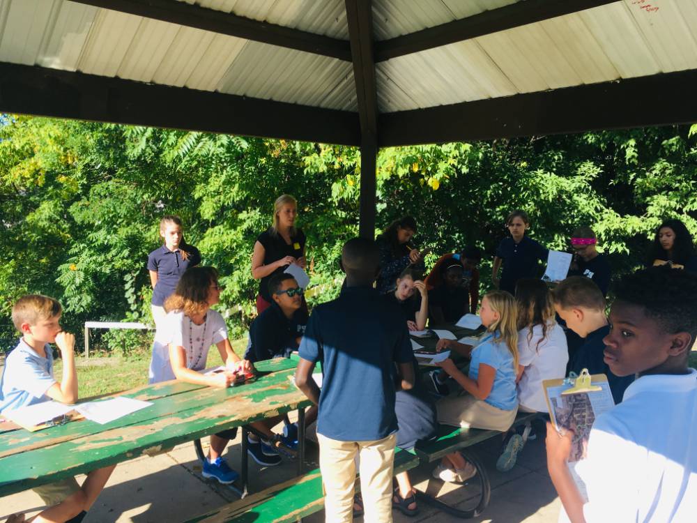 learning outside at picnic tables